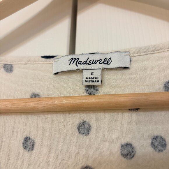 Madewell Ruffle Short-Sleeve Ivory Black Mini Babydoll Dress in Dot Toss Medium - Picture 5 of 10